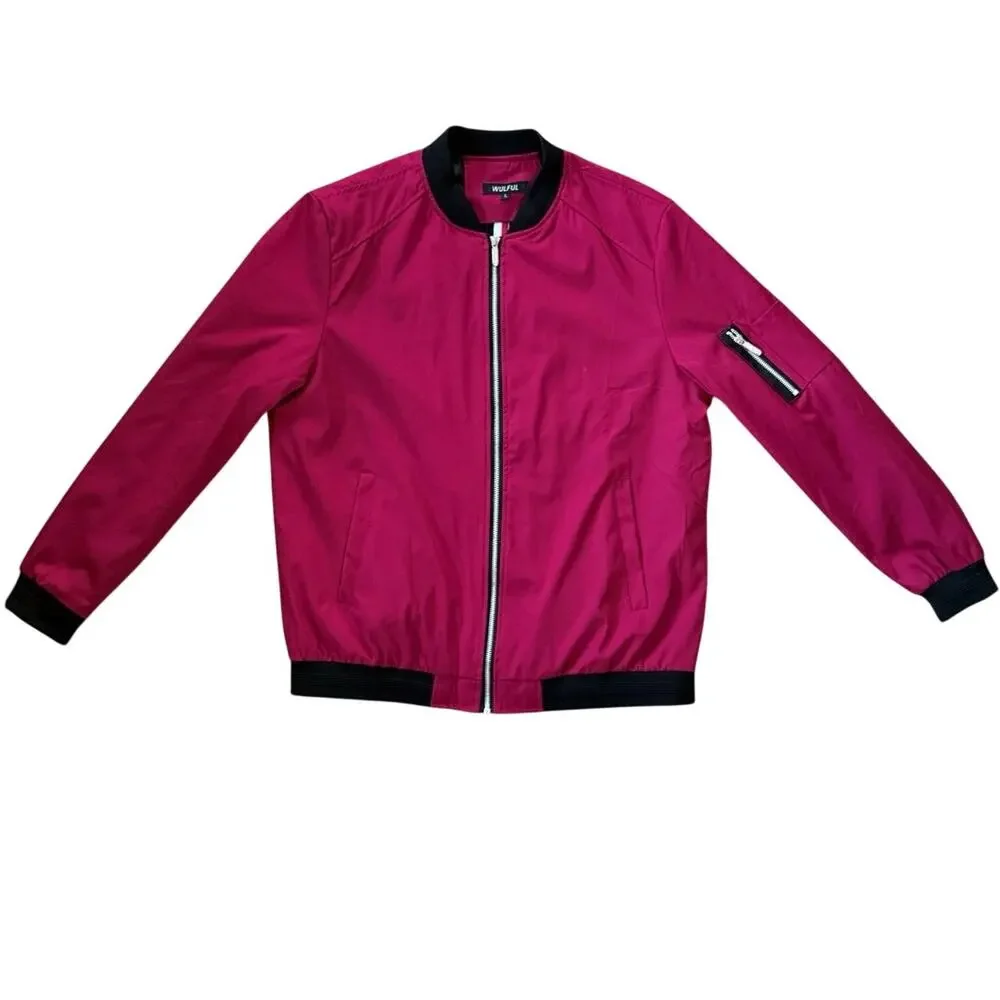 Wulful Mens Bomber Jacket Full Zip Softshell Flight Casual Jacket Size Large Red